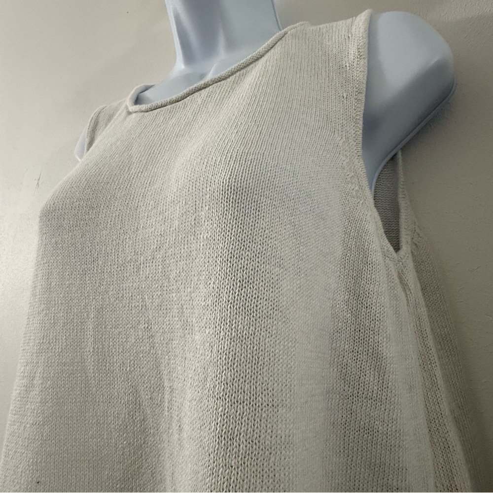 Coastal Grandmother Aesthetic White Linen Blend Long Tunic Vest - Picture 3 of 6
